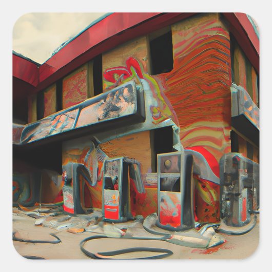 Abstract verlaten tankstation AI Art Vierkante Sticker (Voorkant)