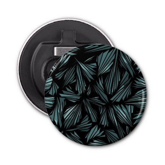 Abstract verschrompeld glazen blauw patroon button flesopener (Voorkant)