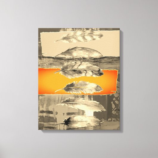 Abstract vervormd schilderwerk met bruine feathers canvas afdruk (Voorkant)