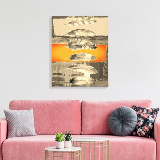 Abstract vervormd schilderwerk met bruine feathers canvas afdruk (Insitu (Woonkamer))