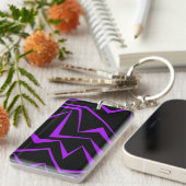 Abstract, vet, levendig geometrisch zigzagpatroon sleutelhanger (Voorkant Rechts)
