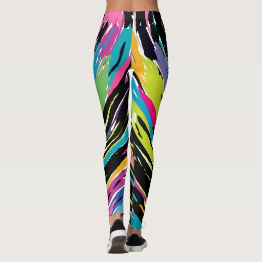 Abstract vibrant multicolor tropisch leder leggings (Achterkant)