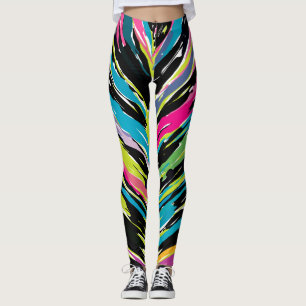 Abstract vibrant multicolor tropisch leder leggings