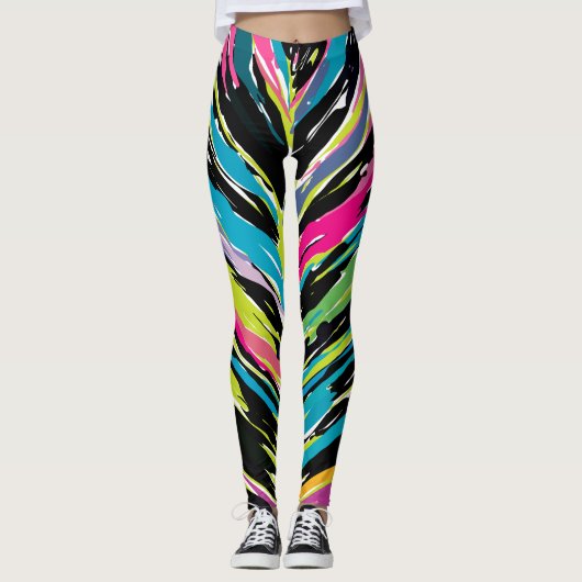 Abstract vibrant multicolor tropisch leder leggings (Voorkant)