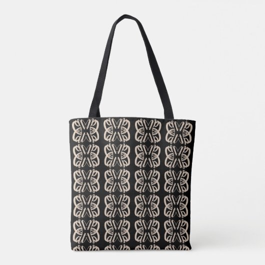Abstract vierkant in zwart-wit en beige vormpatroo tote bag (Achterkant)