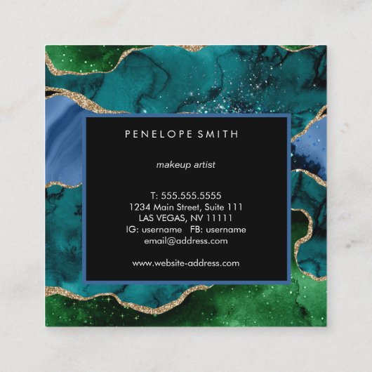 Abstract vierkant Visitekaartje Blauw en Groen Aga (Achterkant)