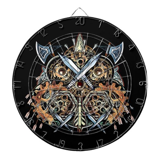 Abstract Viking Owl Cogwheels Face Mask Dartbord (Voorkant)