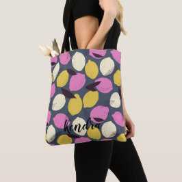 Abstract Violet roze gele leemonpatroon Tote Bag