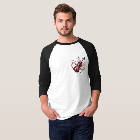 Abstract violin 3/4 sleeve basic raglan t-shirt (Voorkant volledig)