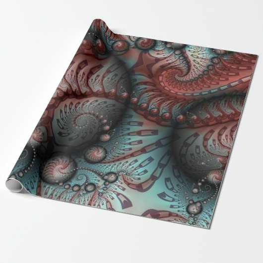 Abstract Vivid Fantasy Fractal Art Brown Blue Cadeaupapier (Uitgerold)