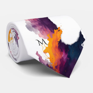 Abstract Vlam Kwaststreek Patroon Oranje Paars Stropdas