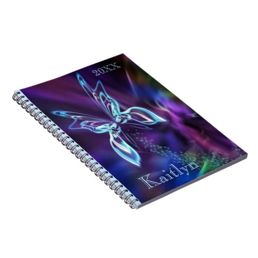 Abstract Vlinder Neon Blauw Paarse Kleurrijk Notitieboek (Rechterzijde)