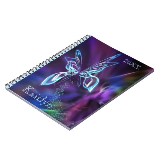 Abstract Vlinder Neon Blauw Paarse Kleurrijk Notitieboek (Linkerzijde)