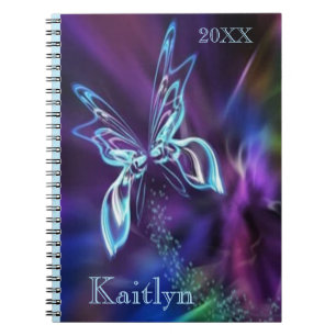 Abstract Vlinder Neon Blauw Paarse Kleurrijk Notitieboek