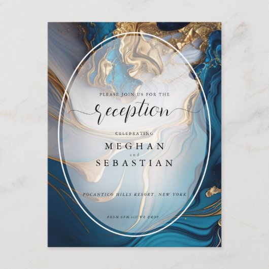 Abstract vloeibaar goud op blauw marmer informatiekaartje (Voorkant)