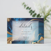 Abstract vloeibaar goud op blauw marmer informatiekaartje (Staand voorkant)