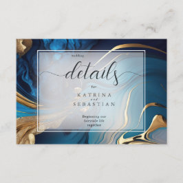 Abstract vloeibaar goud op blauw marmer informatiekaartje