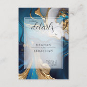 Abstract vloeibaar goud op blauw marmer informatiekaartje (Voorkant)