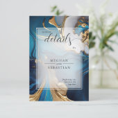 Abstract vloeibaar goud op blauw marmer informatiekaartje (Staand voorkant)