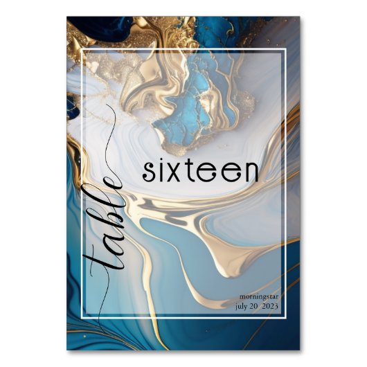 Abstract vloeibaar goud op blauw marmer kaart (Voorkant)