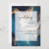 Abstract vloeibaar goud op blauw marmer kaart (Voorkant)