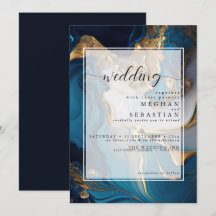 Abstract Vloeibaar Goud op Blauwe Marmer