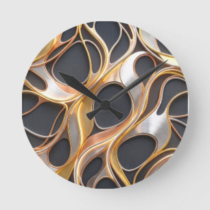 Abstract Vloeibaar Metaalontwerp gekleurd Goud Zil Ronde Klok