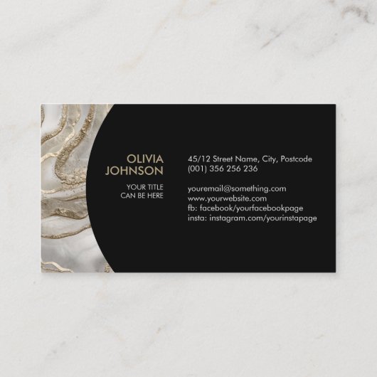 Abstract vloeibaar wit marmer en goud visitekaartje (Achterkant)