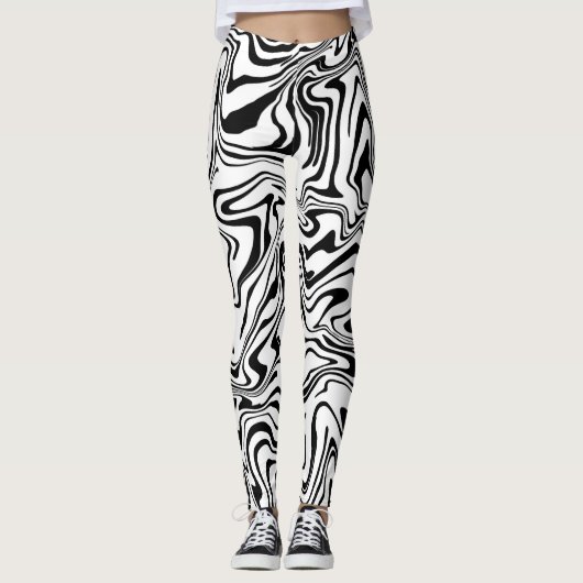 Abstract vloeibaar zwart-wit leggings (Voorkant)