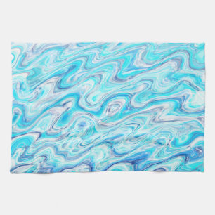 Abstract vloeibare marmertextuur in oceaanblauwe g theedoek