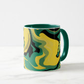Abstract vloeiend groen en geel ontwerp mok (Voorkant rechts)