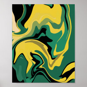 Abstract vloeiend groen en geel ontwerp poster
