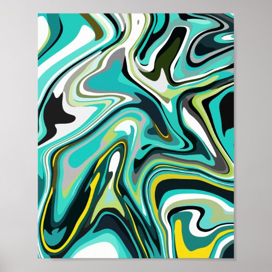 Abstract vloeistofpatroon in Blauwgroen en zwart Poster (Voorkant)