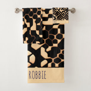Abstract Voetbal Halftone Zwart Biege Pattern Bad Handdoek