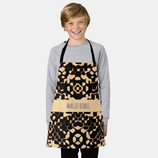 Abstract Voetbal Halftone Zwart Biege Pattern Schort (Gedragen)