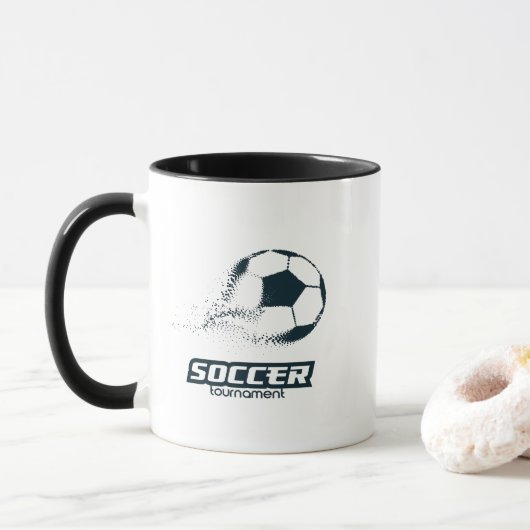 Abstract Voetbaltoernooi Ontwerp met Deeltjes Mok (Met donut)