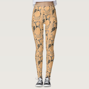 Abstract vogelontwerp in zwarte lijn met bloem leggings