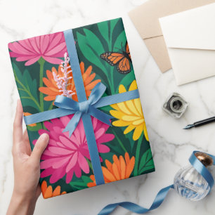 Abstract Volkse Florale Vlinders Verpakking Pa Cadeaupapier