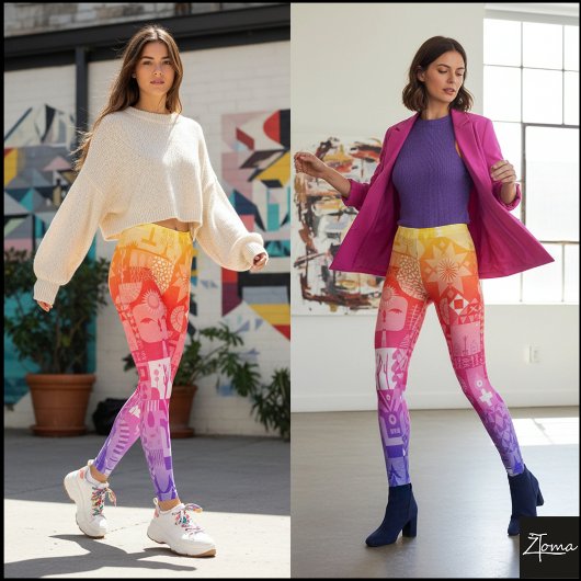 Abstract Volkskunst Regenboog Gradiënt Quilt Leggings