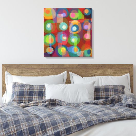 Abstract voor heldere geverfde cirkels midden midd canvas afdruk (Insitu (Slaapkamer))