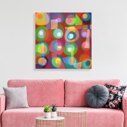 Abstract voor heldere geverfde cirkels midden midd canvas afdruk (Insitu (Woonkamer))