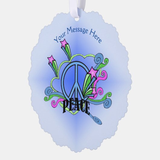 Abstract vredesbord met sterrenrollen op blauw ornament kaart (Links)