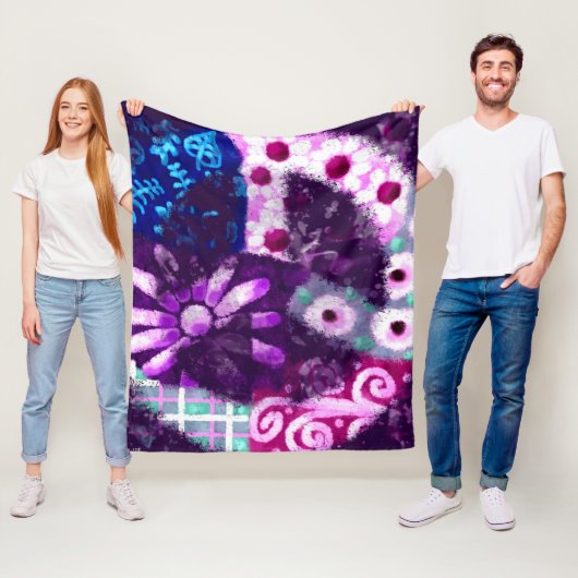 Abstract Vredesteken Hippie Art Paarse Roze Blauw Fleece Deken (In situ)