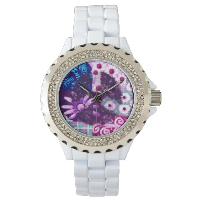 Abstract Vredesteken Hippie Art Paarse Roze Blauw Horloge (Voorkant)