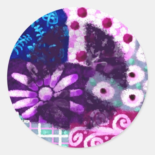 Abstract Vredesteken Hippie Art Paarse Roze Blauw Ronde Sticker (Voorkant)