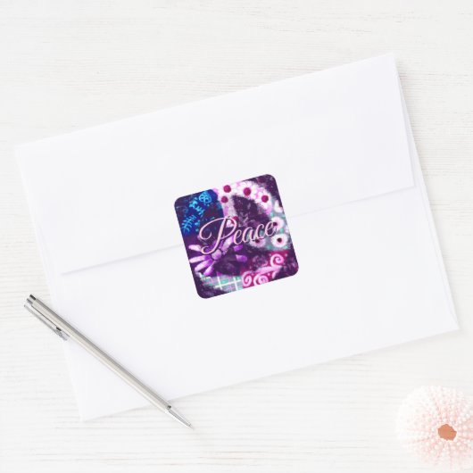 Abstract Vredesteken Hippie Art Paarse Roze Blauw Vierkante Sticker (Envelop)