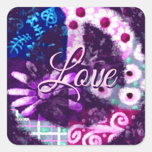 Abstract Vredesteken Hippie Art Paarse Roze Blauw Vierkante Sticker