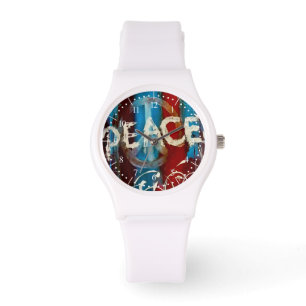 Abstract vredesteken in patriottische kleur horloge