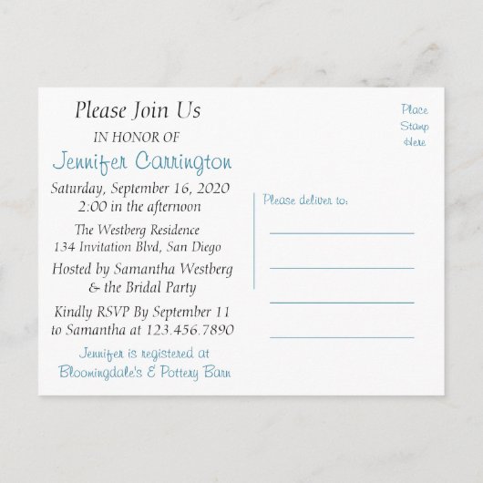 Abstract Vrijgezellenfeest blauw en wit uitnodigin Uitnodiging Briefkaart (Achterkant)