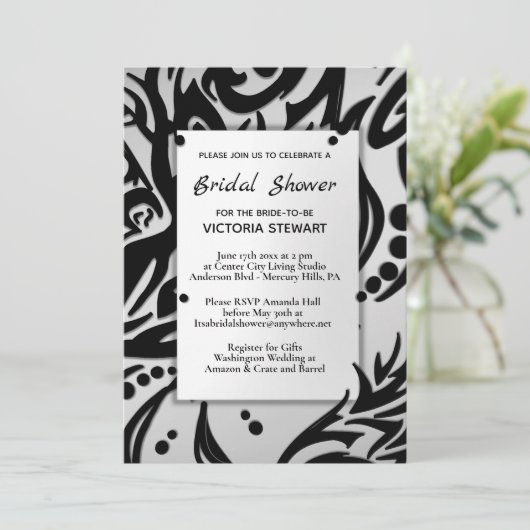 Abstract Vrijgezellenfeest met zwart en zilver Kaart (Staand voorkant)